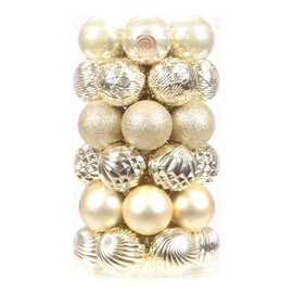 Sea Team 41-Pack Christmas Ball Ornaments with Strings, 60mm/2.36" Medium Size Baubles, Shatterproof Plastic Christmas Bulbs, Hanging Decorations for Xmas Tree, Holiday, Wedding, Party, Gold