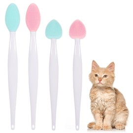 4PCS Cat Chin Brush Set Cat Acne Chin Treatment, Black Seed Exfoliating Brush, Dual Sided Soft Silicone Cat Grooming Scrubber Brush Cleaner for Cats Chin Acne and Blackhead Exfoliation