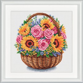 DUTCH STITCH BROTHERS - Counted Cross Stitch Kit - DSB011L - Flower Basket - Lead White - 32 x 32 cm - DIY for Adults