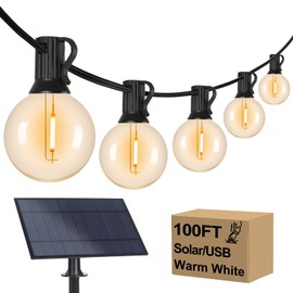 100FT G40 Solar String Lights, Globe Outdoor String Lights with 52 E12 Waterproof LED Bulbs, 2700K Shatterproof Patio Lights, Solar Powered Hanging Lights for Porch Garden Backyard Pergola Bistro Deck