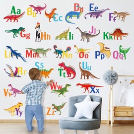 DECOWALL DS9-8080 Learning Dinosaur Alphabet Colorful Wall Stickers ABC Dinosaurs Educational Decals Removable for Room Letters Classroom playroom Kids Boys Girls Nursery Bedroom Art Baby Decorations