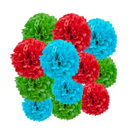 DOUSUI Red Green Blue Paper Pom Poms Tissue Kit DIY Decorative Flowers Ball for Birthday Party Wedding Hanging Decorations Pack of 12 10in12in