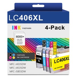 LC406XL High Yield Ink Cartridge Set (BK/C/M/Y, 4 Pack) Compatible for Brother LC406XL LC406 XL Ink Cartridges Use with MFC-J4335DW MFC-J4535DW MFC-J5855DW MFC-J6955DW MFC-J6555DW Printer