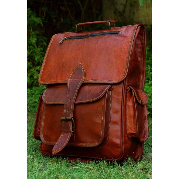 16 Inch Genuine Leather Retro Rucksack Backpack Bag , Picnic Bag Travel