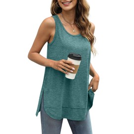 WIHOLL Womens Summer Tops Casual Fashion 2026 Loose Fit Scoop Neck Sleeveless Shirts Turquoise L