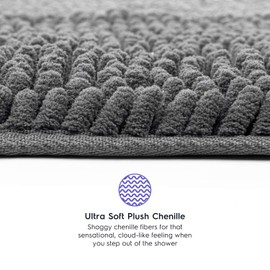 Tafts Ultra Soft Luxury Bath Mat, Bathroom Rugs, Chenille Microfiber, Absorbent Non-Slip Machine Washable, Bathroom Decor, Bath Mats for Bathroom, Shower & Tub, 20"x22" & 21"x32", Space Grey