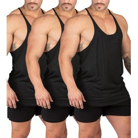 Aitrepeo Stringer Bodybuilding Tank Tops Low Cut Off Gym Workout Training Stretch Polyester Quick Dry T Shirts/Black/Black/Black/L