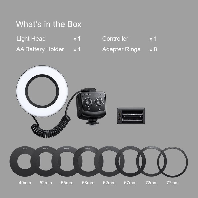 Godox RING72 Macro LED Ring Light, with 8 Lens Adapter