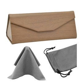 YOKONICO Foldable Eyeglass Case, PU Leather Glasses Case Portable Lightweight Sunglasses Storage Triangular Fold Case Eyewear Protector Box with Bag & 1pcs Cleaning Cloth for Men Women Youth Kids