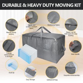 Extra Large Storage Bags Set Heavy Duty Moving Totes with Handles, Waterproof Dual-Way Carrying Design Space-Saving Packing Supplies, Includes 10 Vacuum Seal Bags