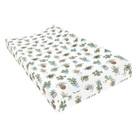 Hudson Baby Unisex Baby Cotton Changing Pad Cover, Plants, One Size