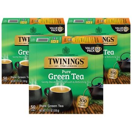 Twinings Green Tea - Smooth Flavor, Enticing Aroma Caffeinated Green Tea Bags Individually Wrapped, 50 Count Ea (Pack of 3)