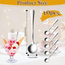 Pack of 10 Small Spoons for Spice Jars, 7.4 x 1.5 cm, Tiny Stainless Steel Spoons, Practical Spice Spoons, Mini, Espresso Spoons for Spices, Salt, Sugar, Honey