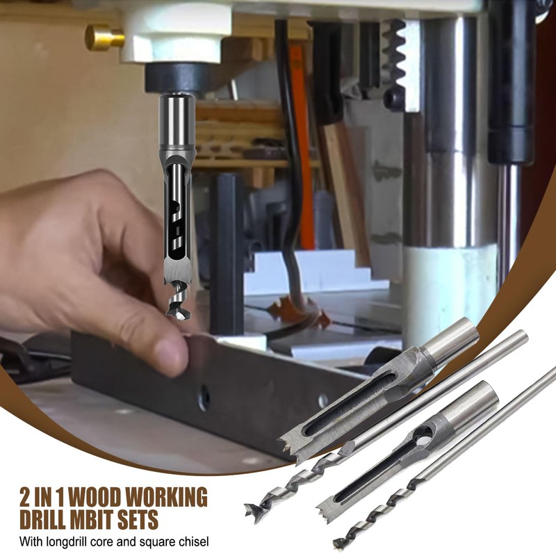 Square Hole Drill Sets, Woodworking HSS Wood Chisel Countersink Bits