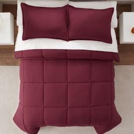 SERTA Simply Clean Ultra Soft Hypoallergenic Solid 3 Piece Comforter Set, King, Burgundy