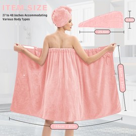 Bath Wrap Towels for Women – Adjustable Spa Shower Wrap with Super Absorbent Microfiber, Quick-Dry Body & Hair Towel Set for Home, Hotel, Beach, Pool, Gym, Travel – Pink