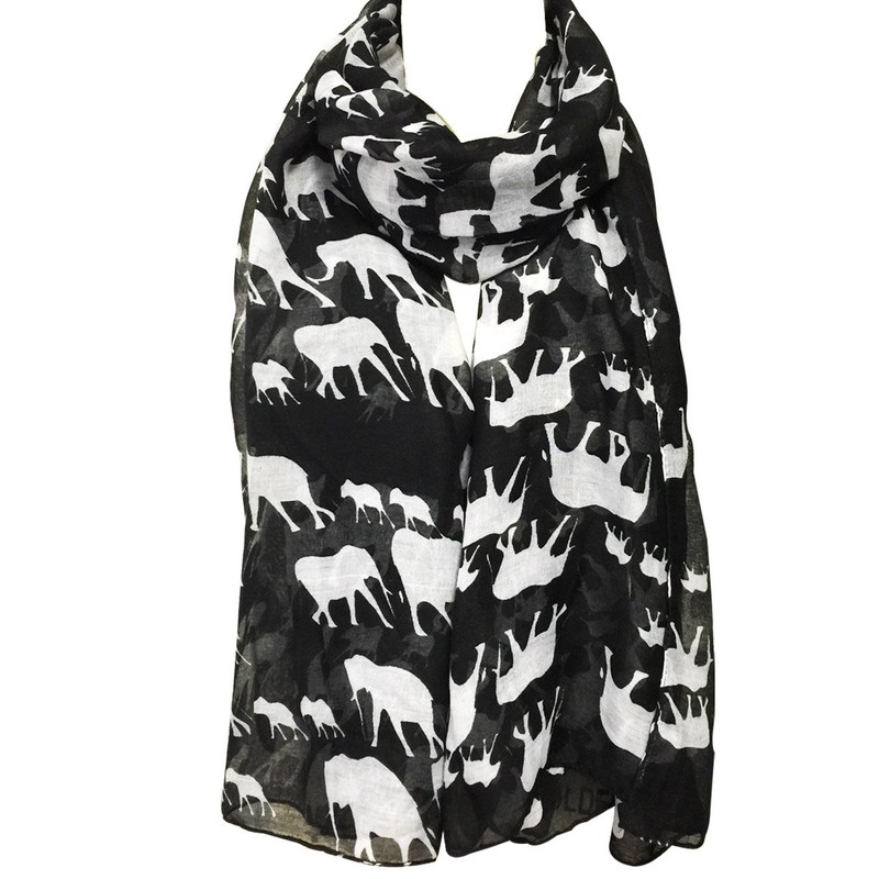 allydrew Elephant Print Scarf Wrap, Black