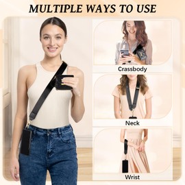 LAITYUM Clip and Go Strap for Phone with Wallet Crossbody, Phone Strap with Zipper Pouch- Phone Lanyard Crossbody Wrist for All Phones, Stylish Adjustable Phone Lanyard, Black