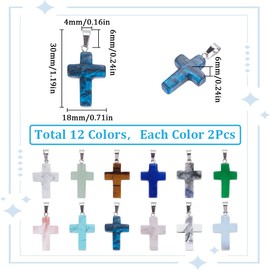 SUNNYCLUE 1 Box 24pcs 12 Colors Stone Cross Charms Rosary Center Charms Green Blue Pink Gem Stone Easter Crosses Crucifix Charm With Clasp For Jewellery Making Charms Women Adult Diy Craft Accessories
