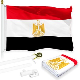 G128-6 Feet Spinning Flagpole (White) Egypt 150D Flag Brass Grommets Printed 3x5 ft (Flag Included) Aluminum Flag Pole