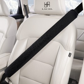 LACDL Extra Long Seatbelt Cover Super Soft Furry for Adults Kids Women & Men, Thick Plush Full Car Seat Belt Strap Cushion, Fluffy Shoulder Pad Protector, Auto Interior Accessories, 1pc, Black, 19.5in