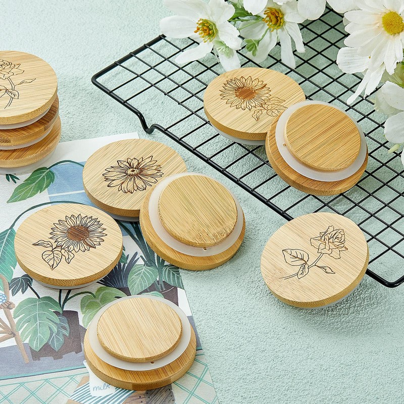 Gueevin 18 Pieces Yogurt Jar Lids Bulk Bamboo Wooden Lids