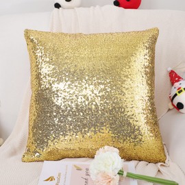 PiccoCasa 1 Pc Sequin Throw Pillow Cover, 45x45cm, Glitzy Decorative Cushion Cover, Shiny Sparkling Satin Square Pillowcase Cover for Livingroom Decor Wedding Party, Gold