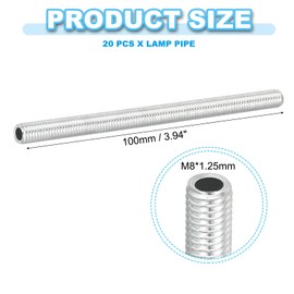 PATIKIL M8 Thread Carbon Steel Lamp Pipe, 20 Set 100 mm/3.94" Hollow Tube Thread Adapter Fasteners Hardware for Lamp Lights Chandelier Ceiling Light DIY, White Zinc Plating