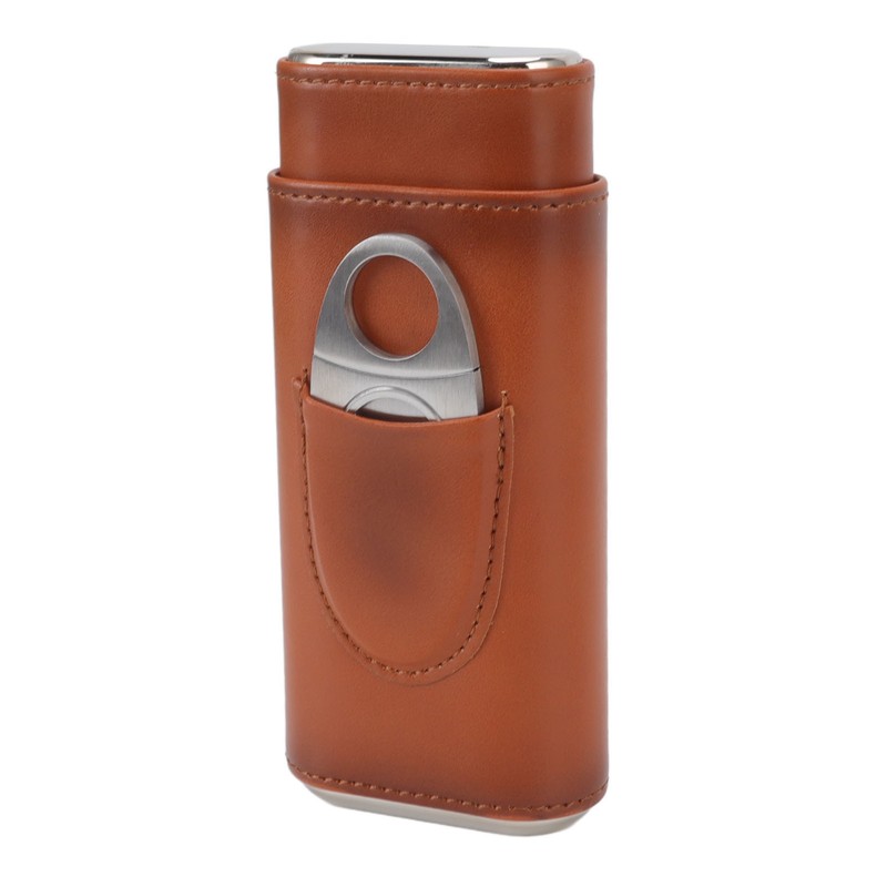 3 Finger Cigar Case Iron Cover Portable Soft Glossy Leather