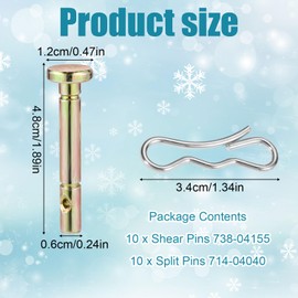 10pcs 738-04155 Shear Pins & 10pcs 714-04040 Split Pins for Snow Blower, Replacement Shear Pin Kit Cotter Pins Snowblower Parts Compatible with Craftsman MTD Cub Cadet Troy-Bilt Yard-Man Huskee