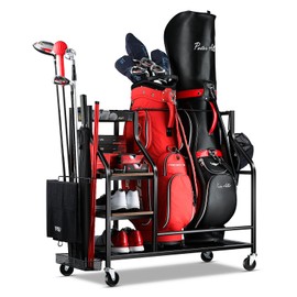 FHXZH Golf Bags Storage Garage Organizer Golf Bag Stand for Golf Bags, Clubs, Balls, Golf Equipment Accessories, Golf Bag Storage Rack with Wheels for Garage, Club, Basement (2 Golf Bag Organizer)