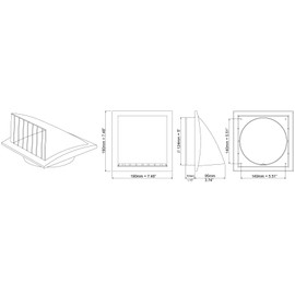 H&C VENT Grey Exhaust Hood Vent 190 mm with 125 mm 5 inch Connector Flange│ Air Ventilation Covers with Valve/Backdraft and Mouse Protection │ Extractor Cap Cover for Duct Pipe│ Inside and Outside