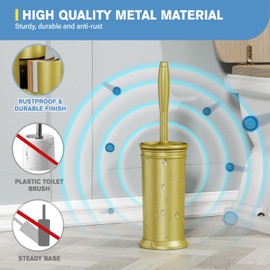 UPTRONIC - Juego de escobillas de inodoro y soporte de metal con mango extra largo, cerdas duraderas y soporte cubierto para depurador de inodoro para limpieza de baño (dorado, 1 juego)