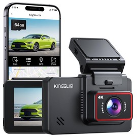 Kingslim 4K Dash Cam with 64GB Card, Front and Rear Car Dashcam Camera for Cars Support WiFi APP GPS, 3" Touchscreen