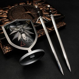 Geralt Sword Ciri Sword Wolf School Shield Assemble Metal Game Weapon Luminous Version Collectible Desktop Decoration Keychain BJDs