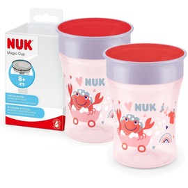 NUK Magic Cup in Practical Double Pack, 8+ Months, Leak-Proof 360° Drinking Rim, BPA-Free, Crab (Red) 230 ml, Pack of 2