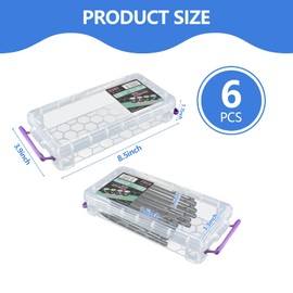 Odowalker 6 Pack Large Capacity Pencil Box with Buckles Office Supplies Storage Organizer Box Stackable Clear Pen Container Brush Painting Pencils Storage Box Drawing Tools