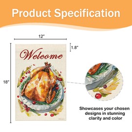 BreezyHue Thanksgiving Garden Flag 12×18 Inch Double Sided Burlap Seasonal Yard Flag for Outside Outdoor Decor (Turkey)