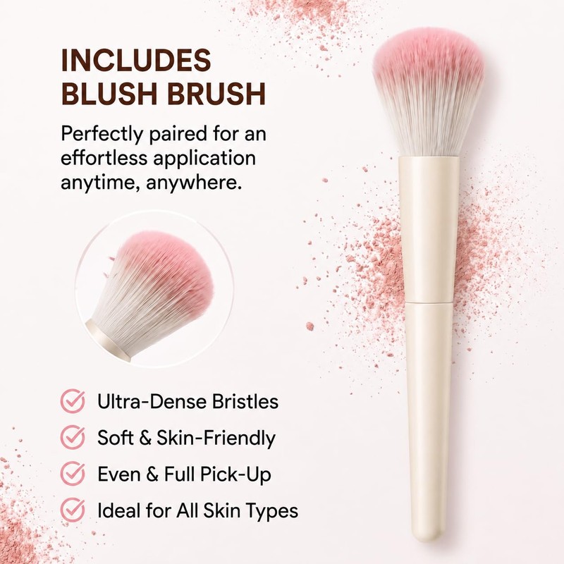 Blendable Powder Blush for Cheeks with Brush, Berry Muse