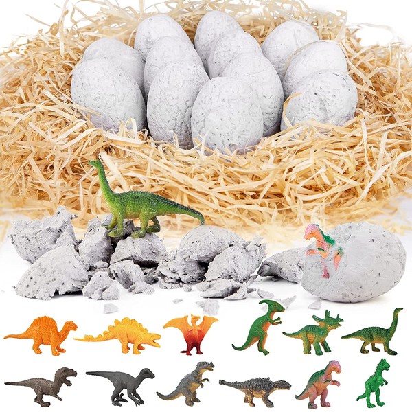 Dinosaur Eggs with Dinosaurs Inside, 12 Dino Eggs Dig Kit with Unique Toys for Paleontology, Egg Excavation Easter Party Favor Gifts for Kids 3-5, 4-8, 5-7