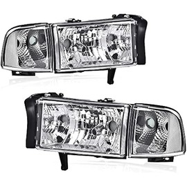 PIT66 Headlights Assembly, Compatible with 1994-2001 Dodge Ram 1500/1994-2002 Dodge Ram 2500 3500 Headlamps Assembly Clear Lens Clear Housing Clear Reflector