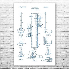 Linemans Climbing Hook Poster Print, Lineworker Gift, Powerline Tech, Lineman Gifts, Electrical Engineer, Patent Print Blue & White (24 inch x 36 inch)