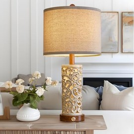 OYEARS 3-Way Dimmable 22'' USB A+C Touch Control Table Lamp with Nightlight for Living Room Bedroom Farmhouse Bedside Nightstand Lamps, blk