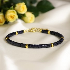 Unbranded Blue Goldstone Bracelet Adjustable Clasp Minimalist Tube Gemstone Jewelry