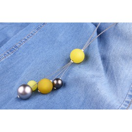 Adi-Modeschmuck Long Necklace "Nina", 90 cm Long, Two-Strand Necklace without Fastening, Made Of Polaris Beads and Metallic Painted Acrylic Beads, Handmade in Berlin., Stainless Steel