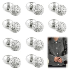 XCSJ Pack of 20 Metal Vintage Metal Buttons Eyelet Buttons Vintage Antique Metal Blazer Buttons Metal Blazer Buttons Round Metal Buttons for Coat, Blazer, Shirt, Jacket, Uniform (Silver)