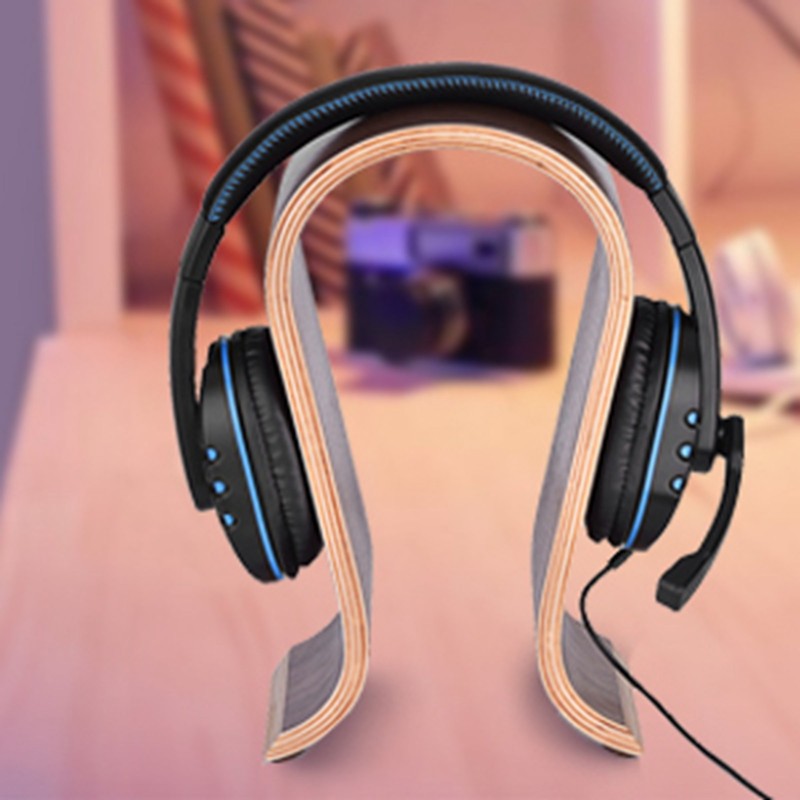 U Shape Wood Headphones Stand Holder Hanger Wooden Headset Desk
