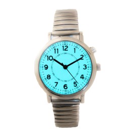 Mens Ladies 32mm Light Up Night Light Stretch Elastic Band Fashion Watch (Silver)