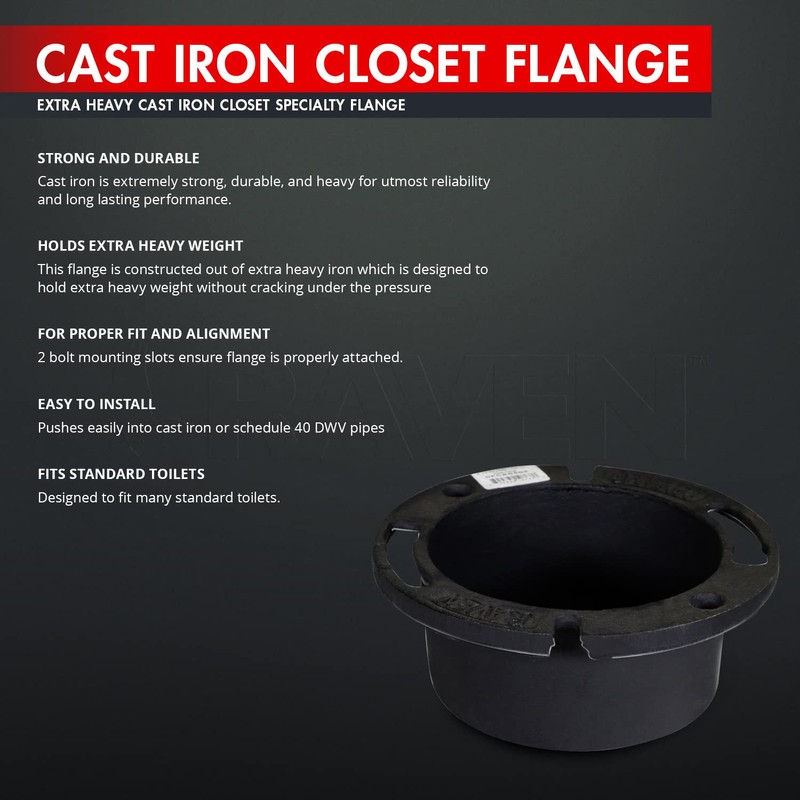 Raven DGDY6434 Extra Heavy Cast Iron Closet Flange, 2-1/2", 4”