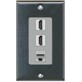 RiteAV - 2 HDMI and 1 Cat5e White Ethernet Port Wall Plate Decorative - Stainless Steel/Gray